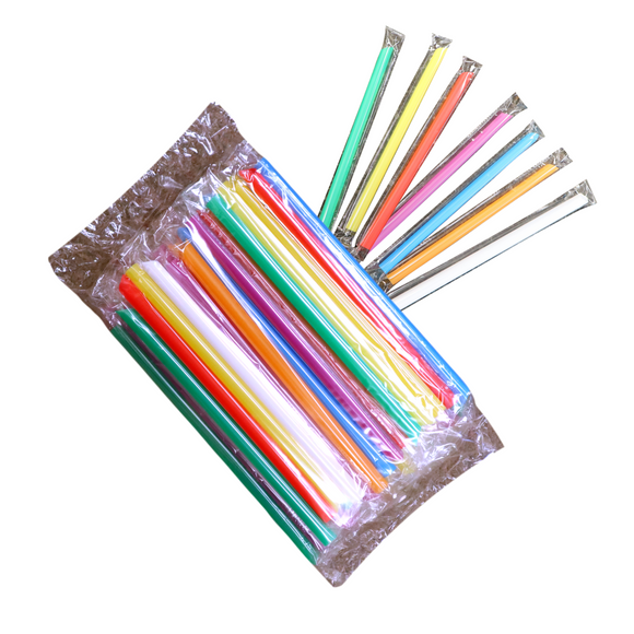 8'' Jumbo Plastic Straw ,Single Wrap, Insert Cut 8'' 彩色波霸單支斜口吸管（獨立包裝）